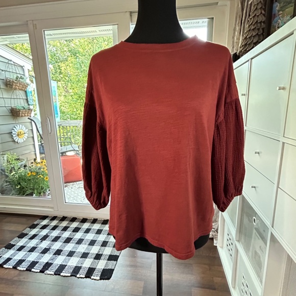 Anthro Top w/Gauze Sleeves - Rust - Picture 3 of 13